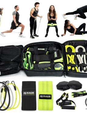 Rage Fitness Ex Kit Home Gym Equipment 10Pc Resistance Bands Set Jump Rope BNIB